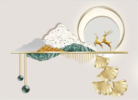 轻奢装饰画 山水麋鹿