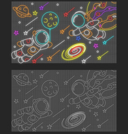 矢量太空人霓虹灯网红墙