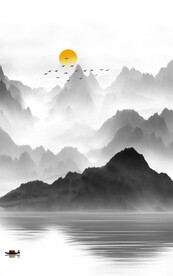 高清分层水墨山水背景墙