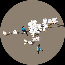 高清分层圆形花鸟打印图