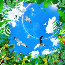 蓝天白云海鸥儿童房背景墙