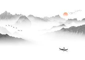 高清分层水墨山水背景墙