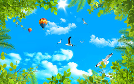 蓝天白云电视背景墙