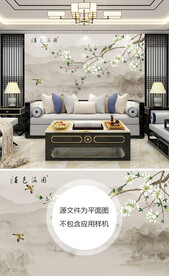 花鸟壁画背景墙