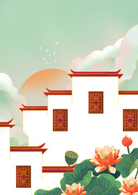 徽州建筑插画海报风景