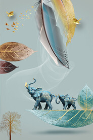 新中式叶子轻奢大象抽象装饰