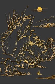 新中式金色山水风景玄关装饰画