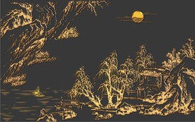 新中式金色山水风景玄关背景墙