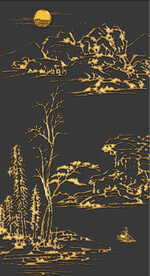 新中式金色山水风景玄关装饰画