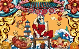 功夫熊猫麻辣火锅背景墙笔画