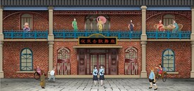 民国风建筑街景背景墙壁画