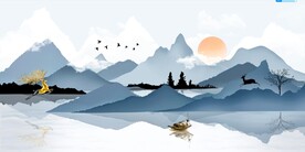 轻奢装饰画 水墨山水画 日出