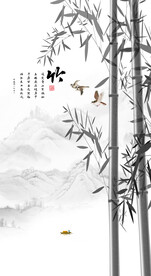 中式水墨竹子玄关画