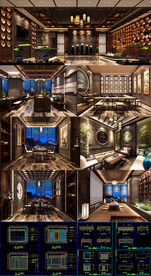 新中式茶舍CAD施工图 效果图