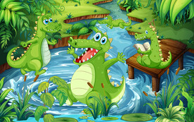 可爱卡通绿色小鳄鱼儿童房背景墙