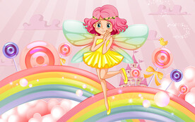 可爱蝴蝶精灵彩虹儿童房背景墙