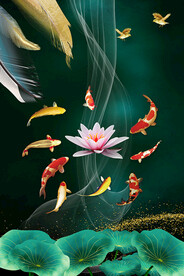 九鱼图轻奢抽象线条装饰画