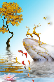 石来运转轻奢麋鹿抽象线条装饰画