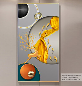 一鹿高升九鱼图玄关画