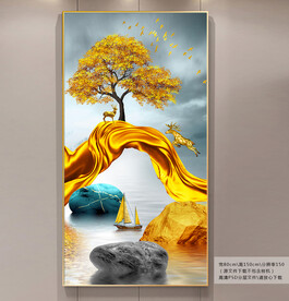 新中式山水发财树玄关