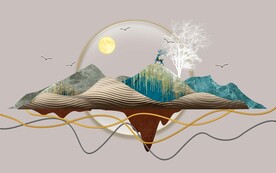 3D立体浮雕山水麋鹿电视背景墙