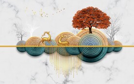 一麋发财新中式背景墙