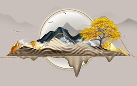 3D立体浮雕山水麋鹿电视背景墙