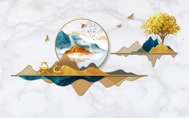 新中式麋鹿发财树背景墙