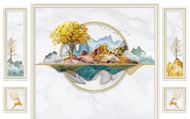 新中式发财树麋鹿背景墙