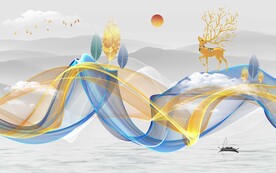 一麋发财新中式背景墙