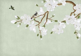 新中式手绘玉兰背景墙