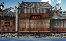 江南民居建筑餐饮背景墙