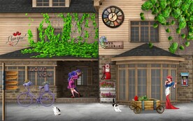 复古欧美风街景建筑酒吧背景墙