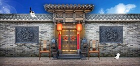 复古江南民居背景墙壁画