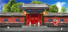 复古江南民居背景墙壁画