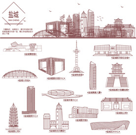 盐城地标建筑线描