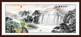 流水生财国画山水办公室风水画