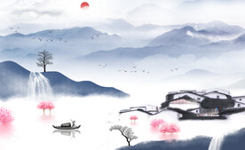 江南水乡水墨画