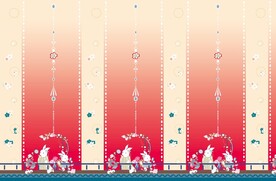 汉服 红黄渐变红花兔子