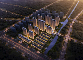 住宅小区夜景鸟瞰效果图