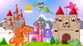 卡通龙城堡儿童背景墙