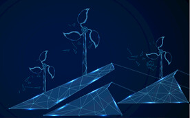 线条三角粒子科技风绿叶风车风能