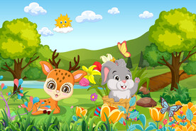 森林卡通动物儿童房背景