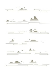 中式中国风古风线性祥云古典山纹