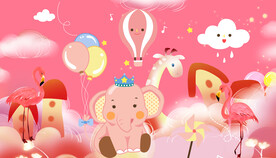 粉红色卡通儿童背景墙