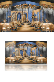 黄蓝撞色婚礼舞台效果图轻奢温馨