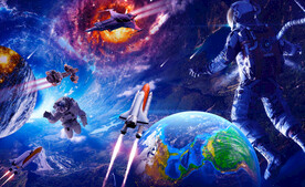 科技飞船宇航员背景墙