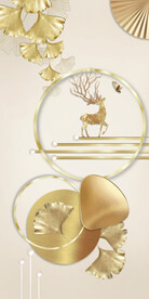 装饰画 杏叶圆形 麋鹿