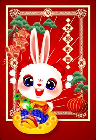 财神卡通兔子兔样子