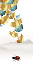 轻奢装饰画 杏叶 水墨山水画船